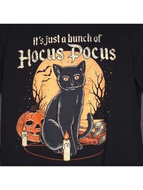 Its Just A Bunch Of Hocus Pocus T-Shirt L Halloween Cat Graphic Black